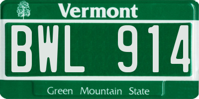 VT license plate BWL914