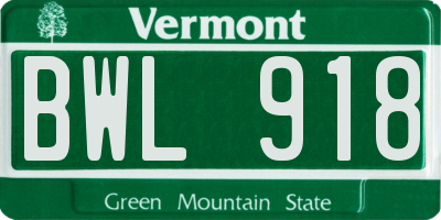VT license plate BWL918