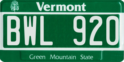 VT license plate BWL920