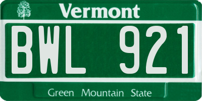 VT license plate BWL921