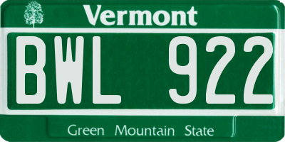 VT license plate BWL922