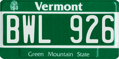 VT license plate BWL926