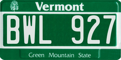 VT license plate BWL927