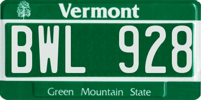 VT license plate BWL928