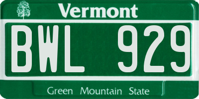 VT license plate BWL929