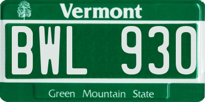 VT license plate BWL930