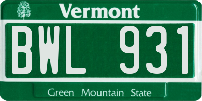 VT license plate BWL931