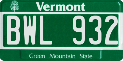 VT license plate BWL932