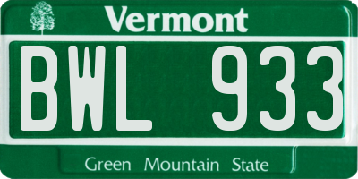 VT license plate BWL933