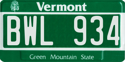 VT license plate BWL934