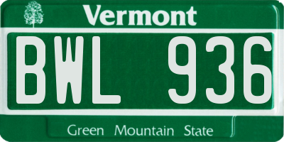 VT license plate BWL936