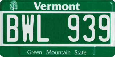 VT license plate BWL939