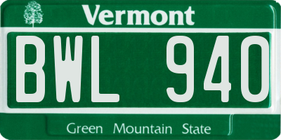 VT license plate BWL940