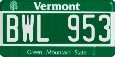 VT license plate BWL953