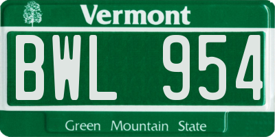 VT license plate BWL954