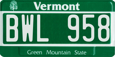 VT license plate BWL958