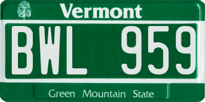 VT license plate BWL959