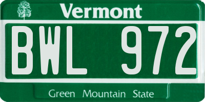 VT license plate BWL972