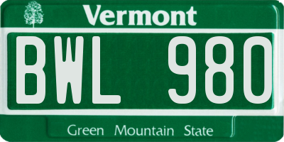 VT license plate BWL980