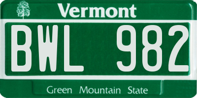 VT license plate BWL982