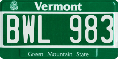 VT license plate BWL983