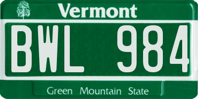 VT license plate BWL984