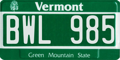 VT license plate BWL985