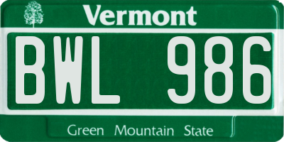 VT license plate BWL986