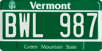 VT license plate BWL987
