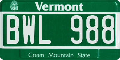 VT license plate BWL988