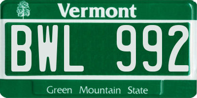 VT license plate BWL992