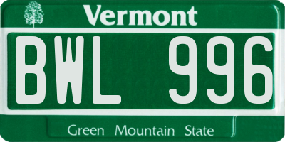 VT license plate BWL996