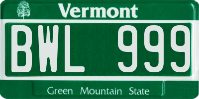 VT license plate BWL999