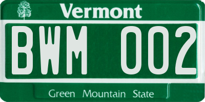 VT license plate BWM002