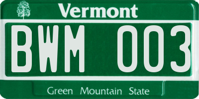 VT license plate BWM003