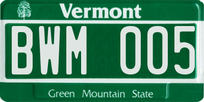 VT license plate BWM005