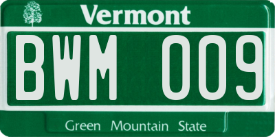 VT license plate BWM009