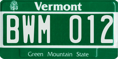 VT license plate BWM012