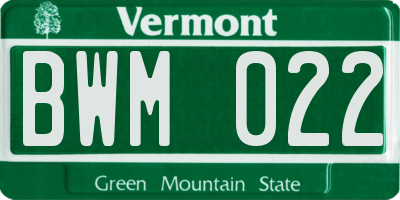 VT license plate BWM022
