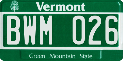 VT license plate BWM026