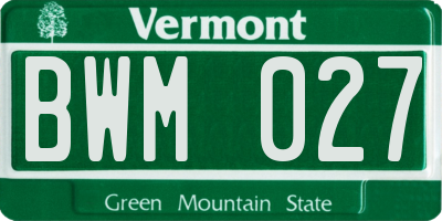 VT license plate BWM027
