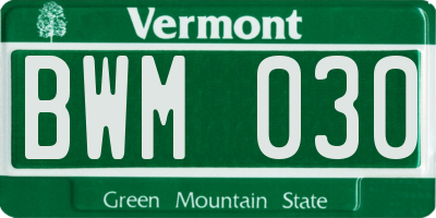 VT license plate BWM030