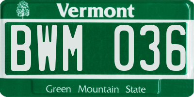 VT license plate BWM036