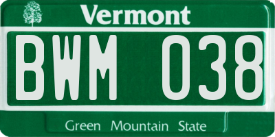VT license plate BWM038