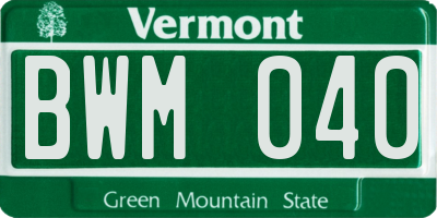 VT license plate BWM040