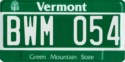 VT license plate BWM054