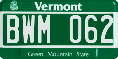 VT license plate BWM062