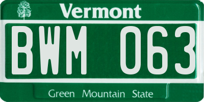 VT license plate BWM063