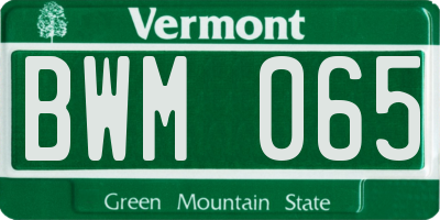 VT license plate BWM065