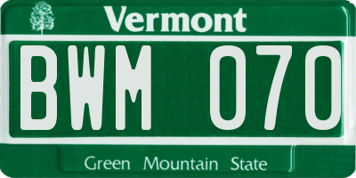 VT license plate BWM070